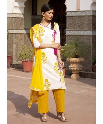 Amber Mughal Butta Handblock Kurta Set With Pale Yellow Dupatta 4
