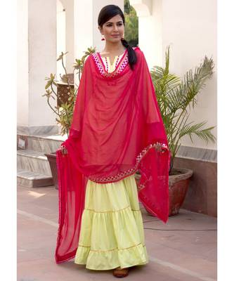 Aasma Green Gota Embroidered Ethnic Sharara Set With Pink Dupatta 1