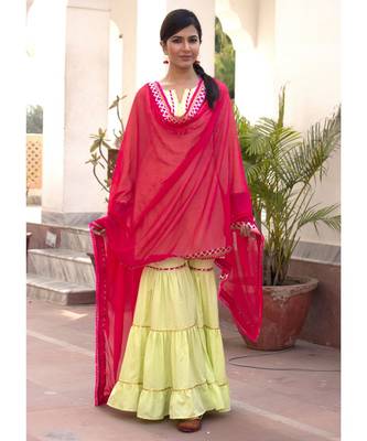 Aasma Green Gota Embroidered Ethnic Sharara Set With Pink Dupatta 2