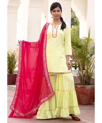 Aasma Green Gota Embroidered Ethnic Sharara Set With Pink Dupatta 3