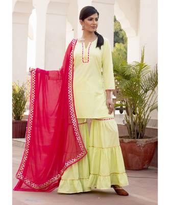 Aasma Green Gota Embroidered Ethnic Sharara Set With Pink Dupatta 4