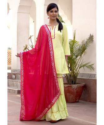 Aasma Green Gota Embroidered Ethnic Sharara Set With Pink Dupatta 5