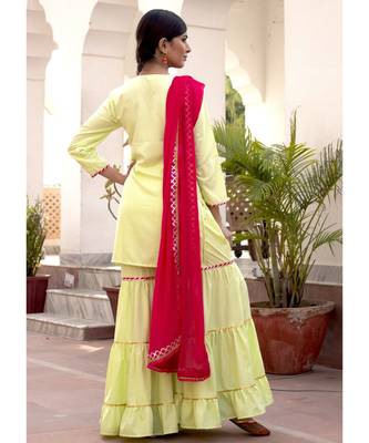 Aasma Green Gota Embroidered Ethnic Sharara Set With Pink Dupatta 6