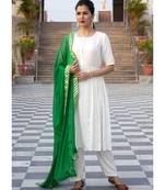 Plain White Side Gota Work Suit With Green Dupatta
