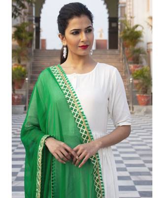 Plain White Side Gota Work Suit With Green Dupatta 2