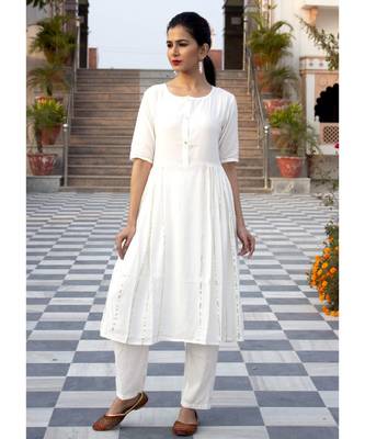 Plain White Side Gota Work Suit Without Dupatta 2
