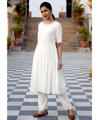 Plain White Side Gota Work Suit Without Dupatta 3