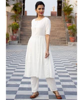 Plain White Side Gota Work Suit Without Dupatta 4