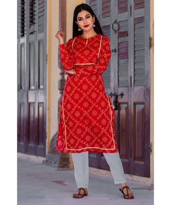 Summer Red Bandhani Kurta Set 1