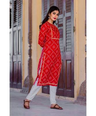 Summer Red Bandhani Kurta Set 5