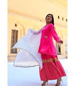 Fuchsia Pink Gotta Work Sharara Set With White Dupatta