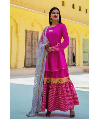 Fuchsia Pink Gotta Work Sharara Set With White Dupatta 5
