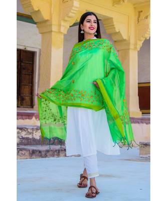 Pearl White Suit Set With Green Gotta Work Dupatta 1