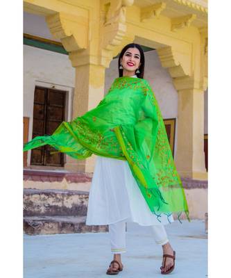 Pearl White Suit Set With Green Gotta Work Dupatta 2