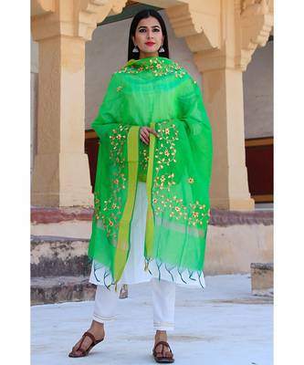 Pearl White Suit Set With Green Gotta Work Dupatta 3