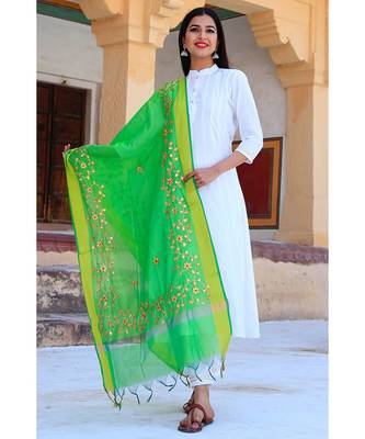 Pearl White Suit Set With Green Gotta Work Dupatta 4