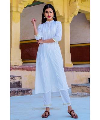Pearl White Suit Set With Green Gotta Work Dupatta 5