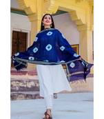 Pearl White Suit Set With Indigo Bandej Dupatta