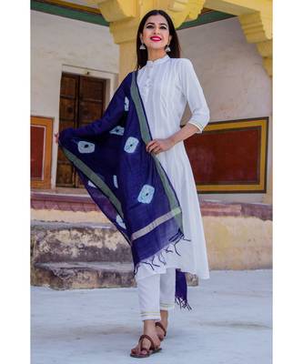 Pearl White Suit Set With Indigo Bandej Dupatta 2