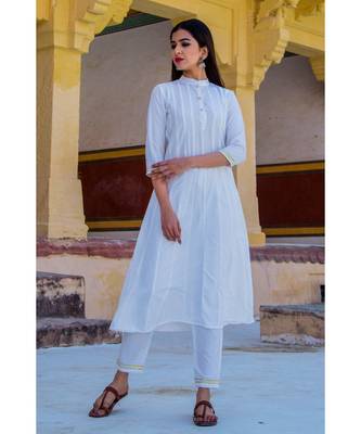 Pearl White Suit Set With Indigo Bandej Dupatta 3