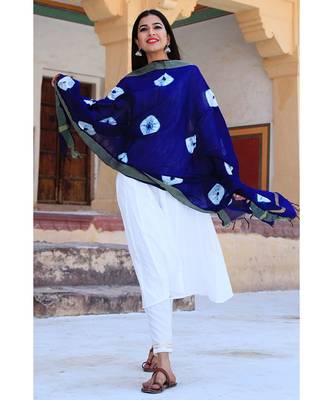 Pearl White Suit Set With Indigo Bandej Dupatta 4