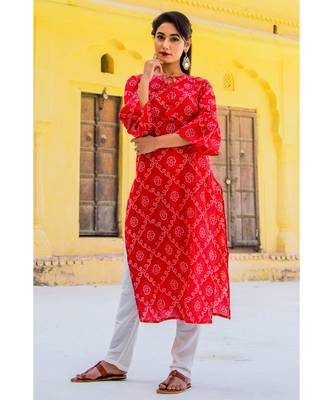 Candy Red Bandhni Kurta Set 1
