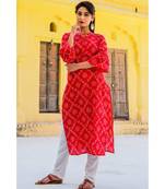 Candy Red Bandhni Kurta Set