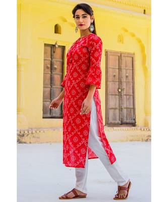 Candy Red Bandhni Kurta Set 4