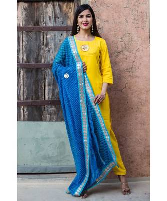 Yellow Honey Kurta Set With Lehariya Dupatta 1
