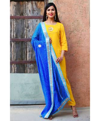 Yellow Honey Kurta Set With Lehariya Dupatta 3