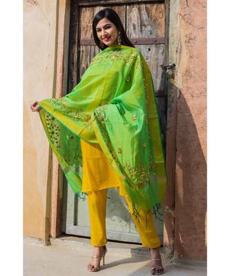 Canary Yellow Suit Set With Green Gotta Work Dupatta 1