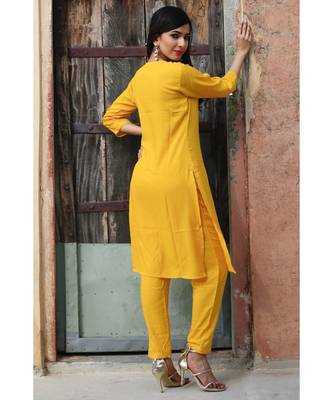 Canary Yellow Suit Set With Green Gotta Work Dupatta 6