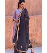 Cloudy Grey Kurta Set With Black Lehriya Dupatta