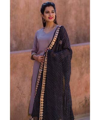 Cloudy Grey Kurta Set With Black Lehriya Dupatta 2