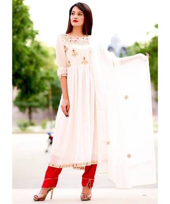 White Zari Gotta Embellished Anarkali Kurta Set 1