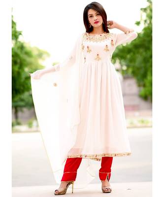 White Zari Gotta Embellished Anarkali Kurta Set 2