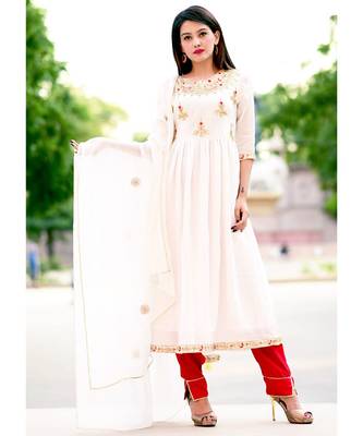 White Zari Gotta Embellished Anarkali Kurta Set 3