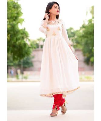 White Zari Gotta Embellished Anarkali Kurta Set 4