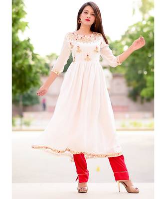 White Zari Gotta Embellished Anarkali Kurta Set 5