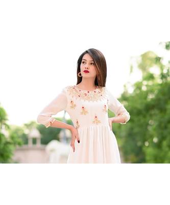 White Zari Gotta Embellished Anarkali Kurta Set 6