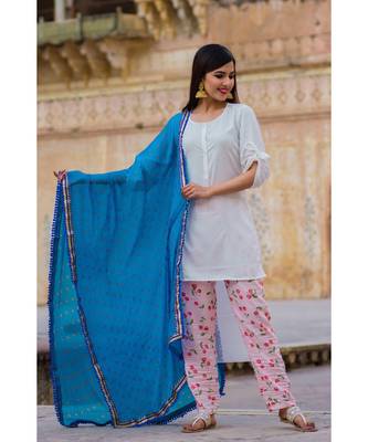 Cherry White Short Kurta & Pant Set 1