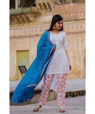 Cherry White Short Kurta & Pant Set 2