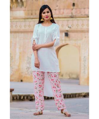 Cherry White Short Kurta & Pant Set 3