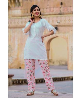 Cherry White Short Kurta & Pant Set 4