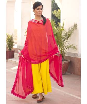 Kesariya Gulab Hot Yellow Gota Dress With Dupatta 1