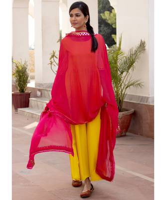Kesariya Gulab Hot Yellow Gota Dress With Dupatta 3