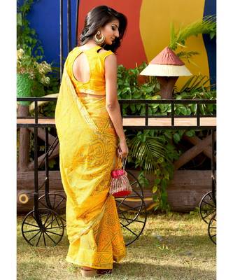 Beautiful Yellow Bandhej Saree With Blouse 5