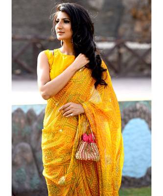 Beautiful Yellow Bandhej Saree With Blouse 6