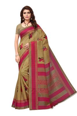 Pink Printed Art Silk Saree With Blouse 1