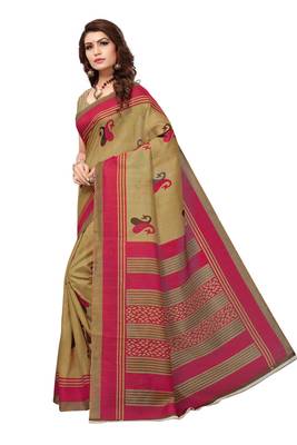 Pink Printed Art Silk Saree With Blouse 2